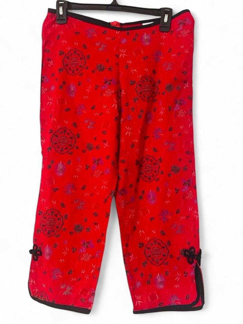 Vintage Henna 100% Cotton Lightweight Red Jacquard Cropped Pants M